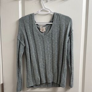 Blue Green Ribbed Knit Sweater